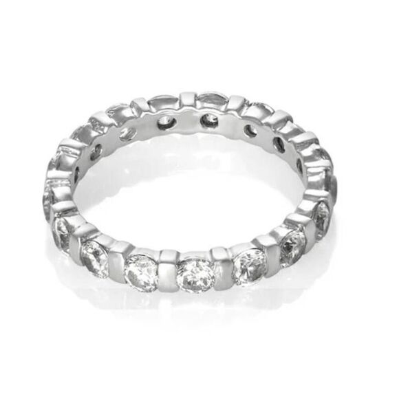 2 Ct. Round Cut Genuine Diamond Simulant Bar Link Eternith Band Ring Sz 9~925SS - Picture 2 of 5